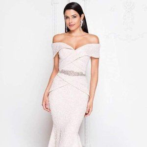 Terani Couture - 1812M6657 Light Blush Off-Shoulder Brocade Gown - NWT